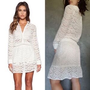 Ba&Sh Rian Mini White Dress Long Sleeve Eyelet Size S